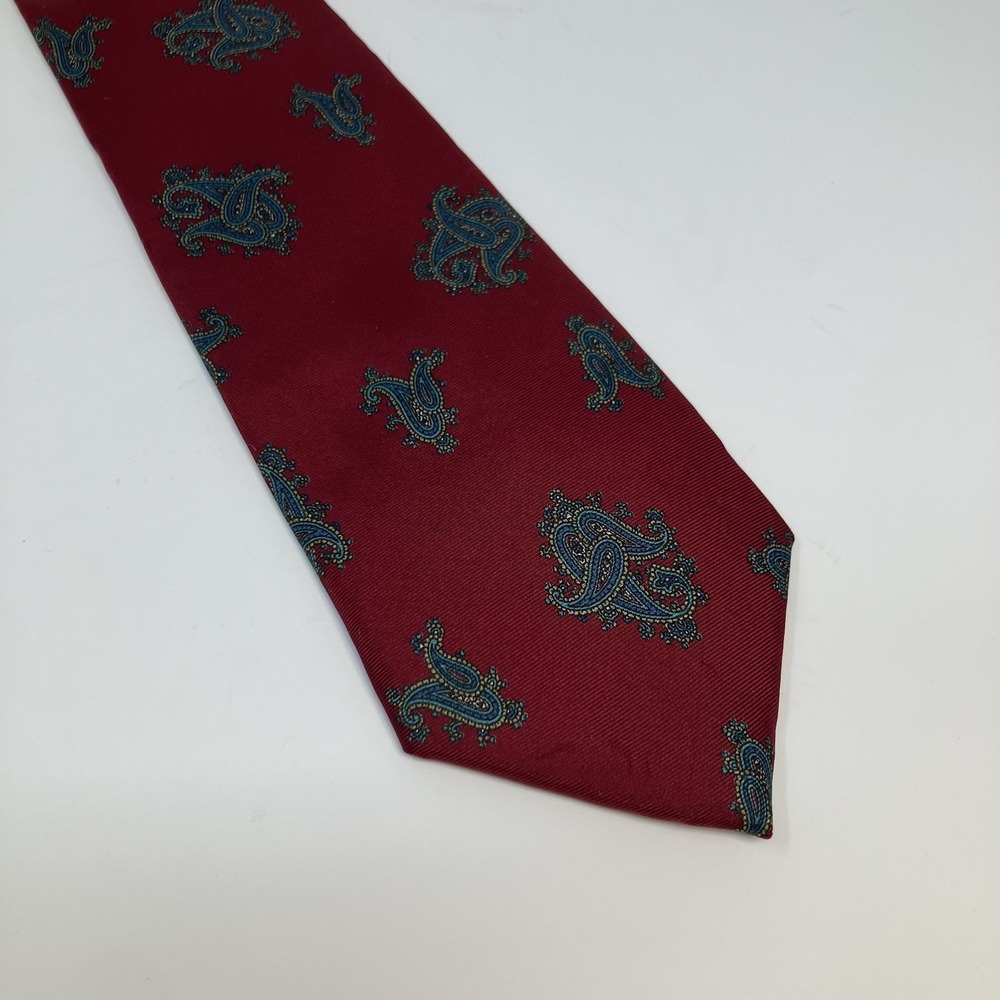 Vintage Christian Dior Mens Silk Necktie Burgundy Blue Paisley Fabric Italy